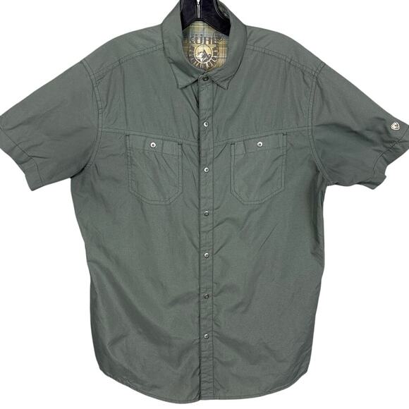 Kuhl Men’s Stealth Shirt Gray Green Mini Check Quick Dry Size M Hiking Camping - Picture 1 of 9